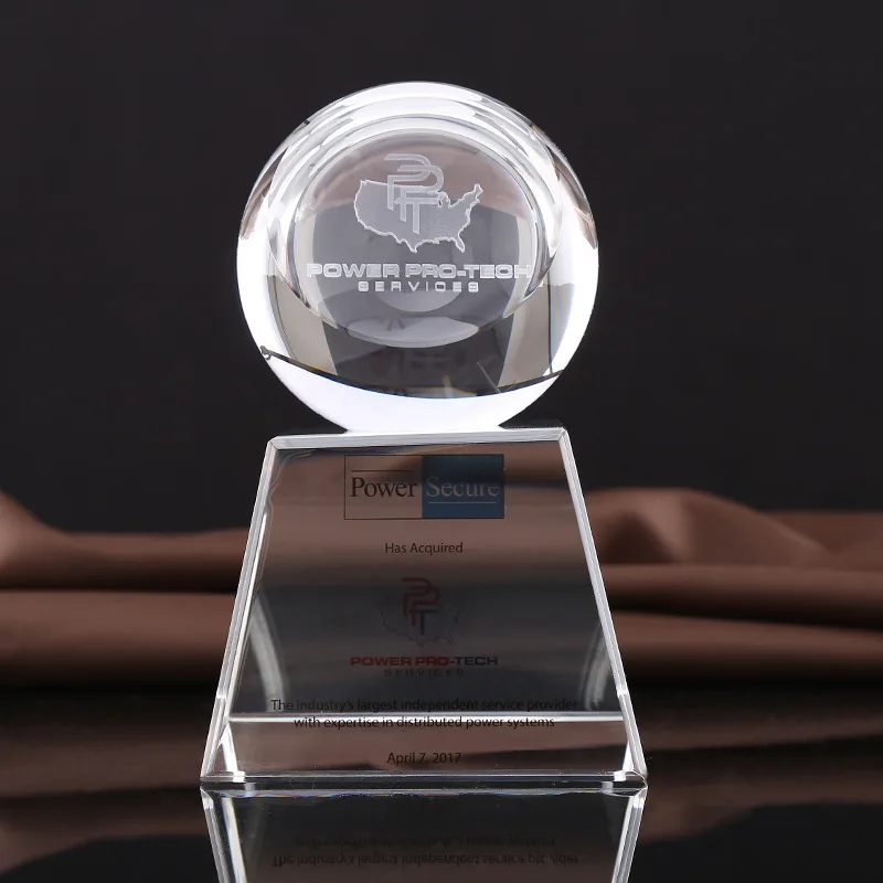 ADL Customized Acrylic Awards Crystal Trophy Award Clear Ball Trophy With Logo Laser