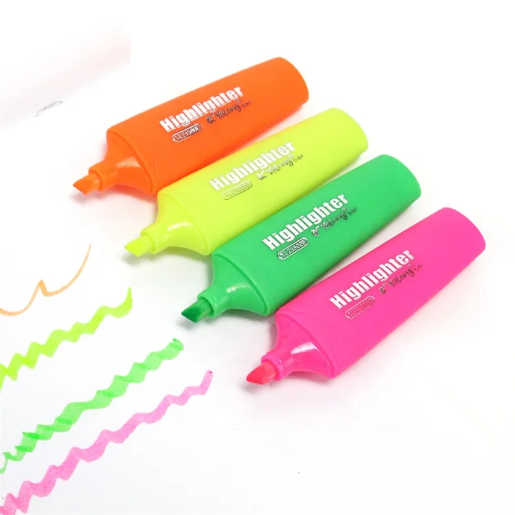 Yalong brand promotional gift highlighter pen marker 4 color mixed in a PVC package pastel highlighter