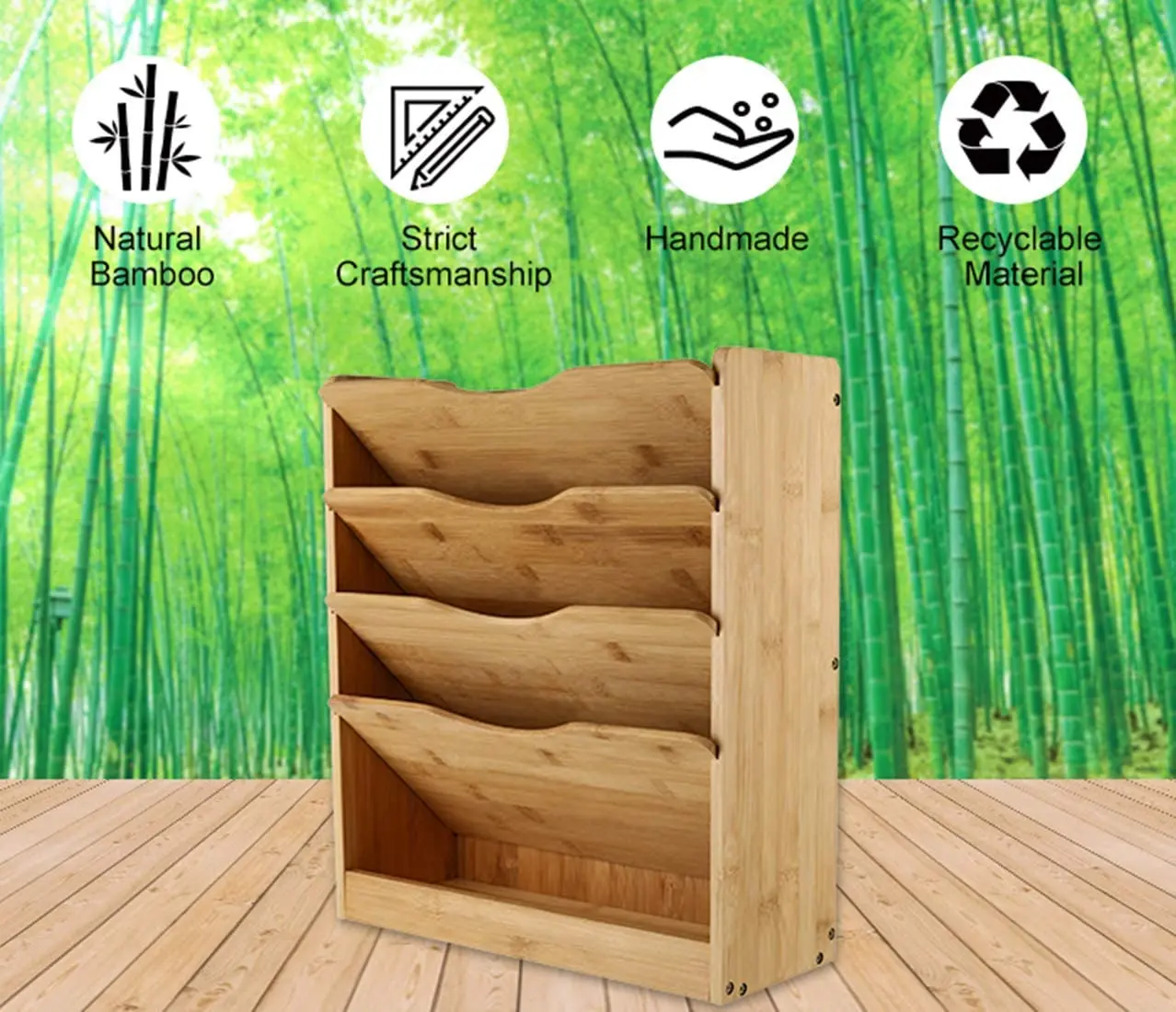 Factory 5 Tier Office Storage Bamboo Wall Mounted File Organizer