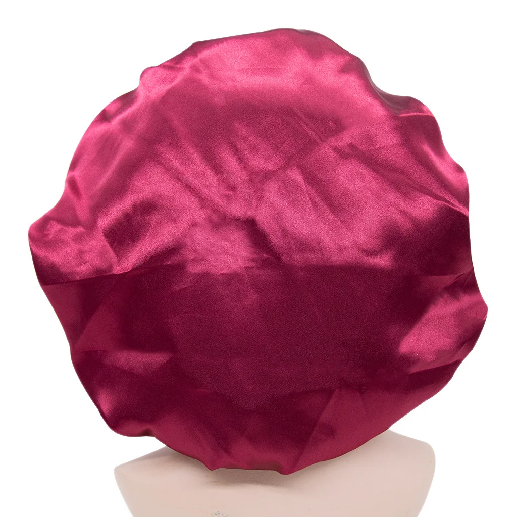 GIRLIZE Solid Color Extra Large Silk Satin Bonnet Elastic Sleep Cap Shower Cap Night Cap Beauty Hair Care Bonnet For Women