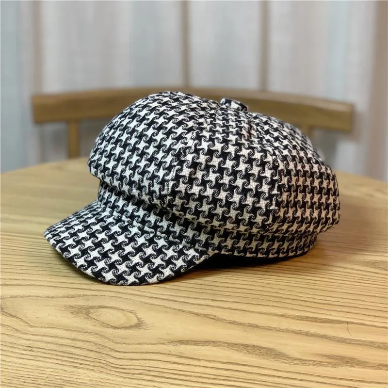 Factory Direct Sales Korean Version Female Hat Female Autumn Winter Houndstooth Hat