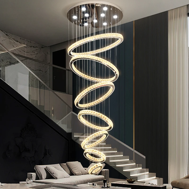 2024 Contemporary Hanging Decorative Ceiling Pendant Lights  Modern Design Circle Ring  Long Led Chandeliers For Vila Hotel