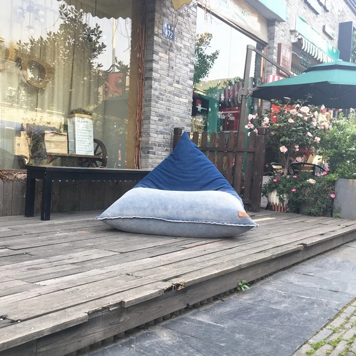 Modern triangle blue jeans fabric bean bag
