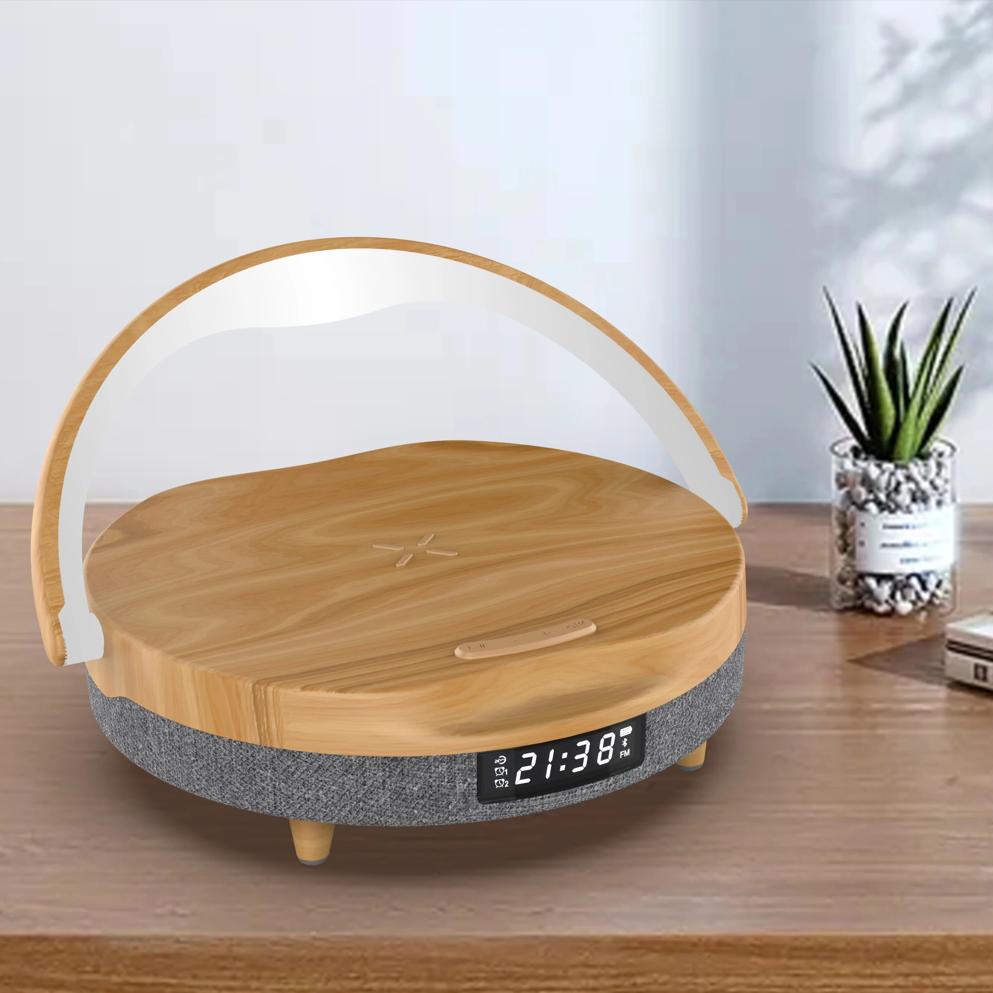 Factory Sale Stepless Dimming Wooden Bedside Table Lamp With Wireless Charger and Clock Touch Control Desk Lamp