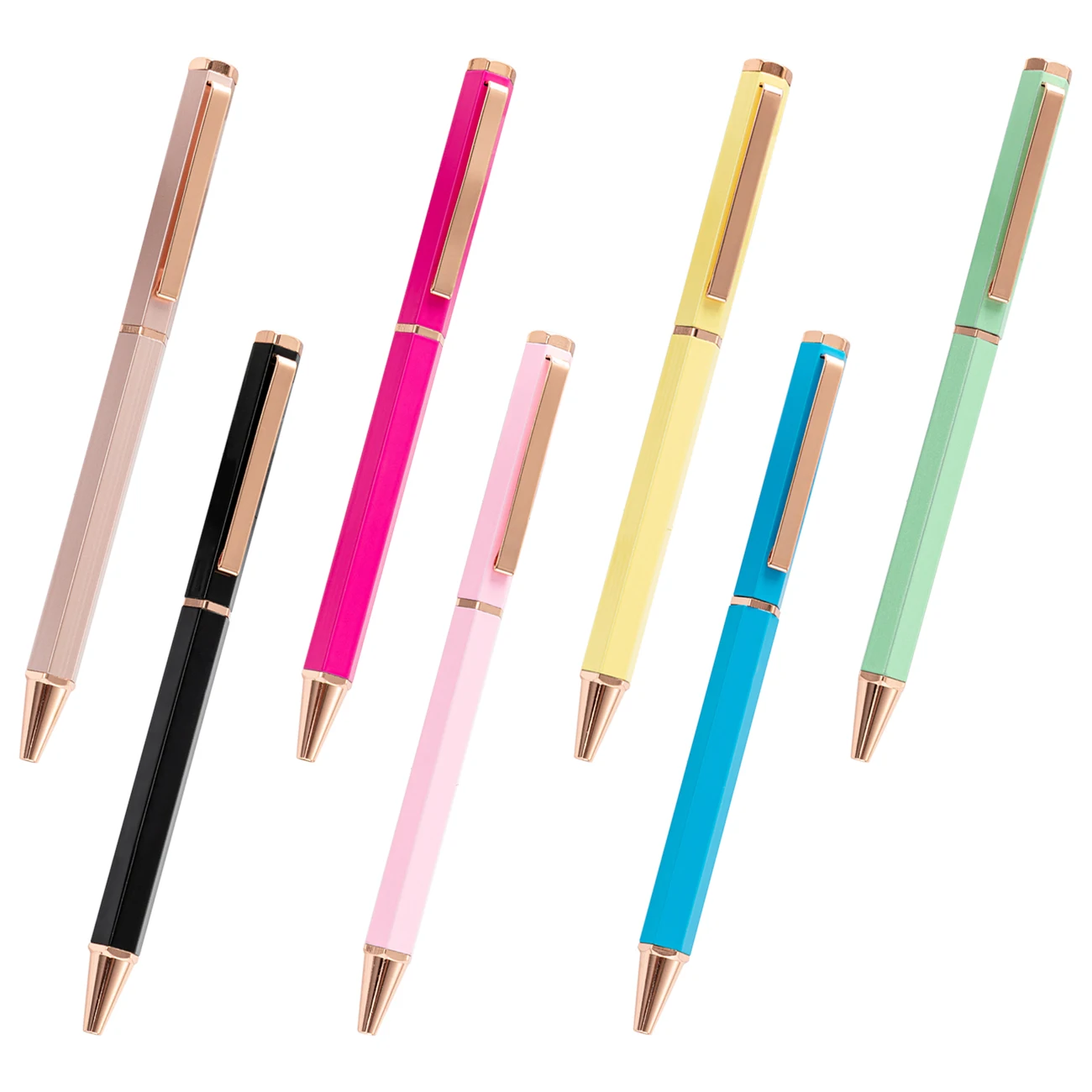 New Hexagonal Ball Pen Wholesale Simple Macaron Metal Pen with Laser Logo High Appearance Medium Oil Pen