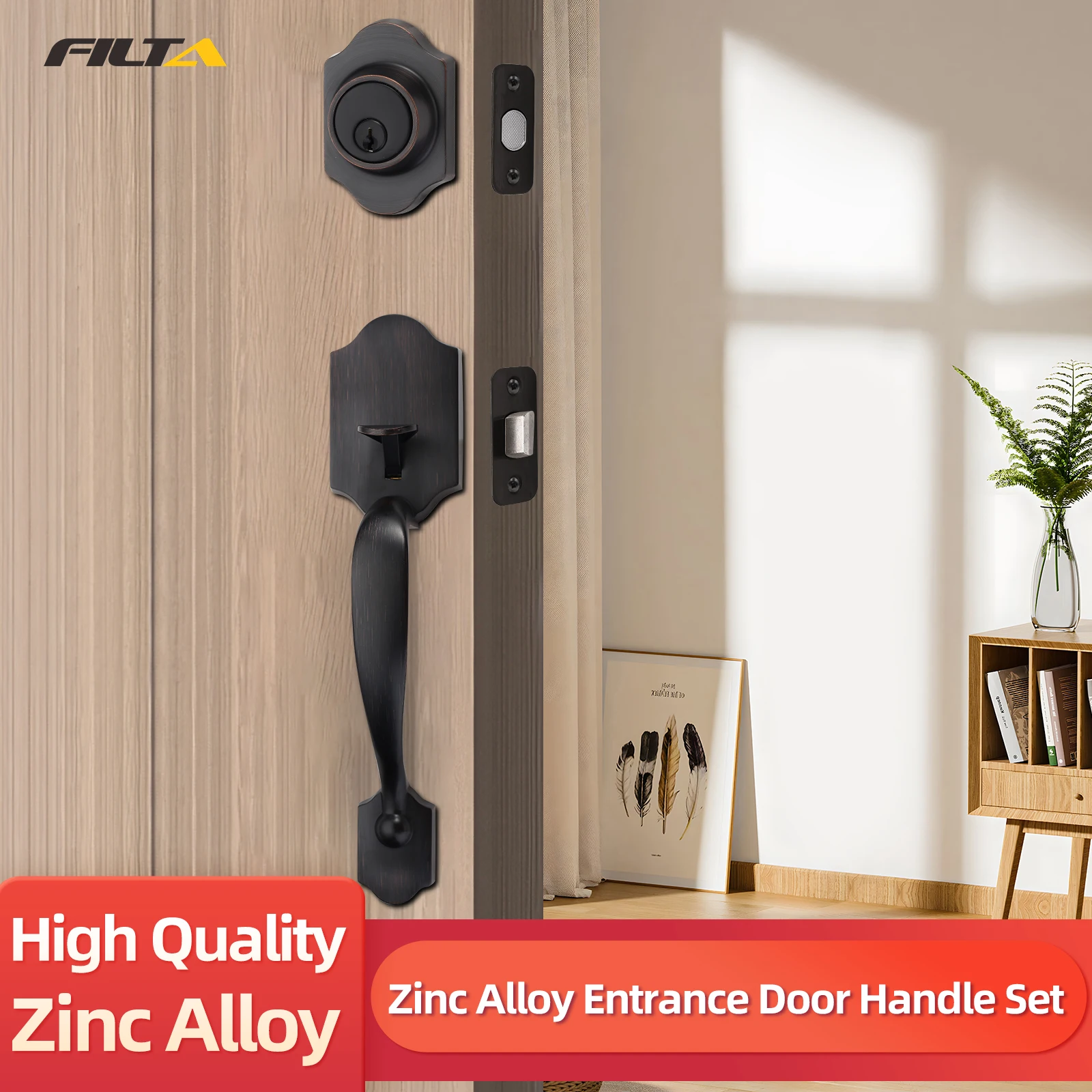 Filta Hot Selling European Style Oil Rubbed Bronze Front Door Grip Lock Deadbolt Lock Set  Keyed Entry Door Lock Set Wholesale