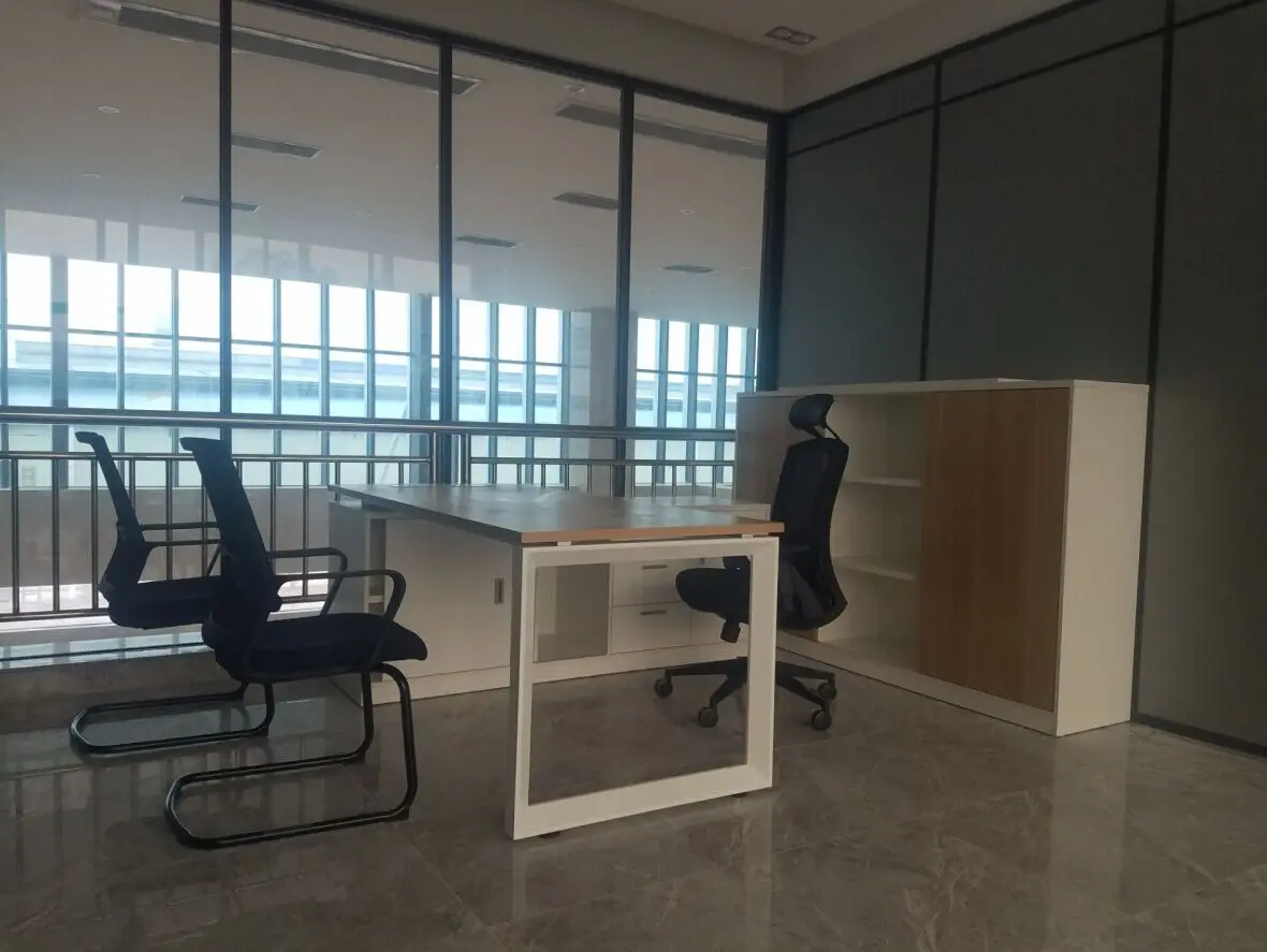 Metal frame laminate desktop double side computer workstation high end modern style office desk