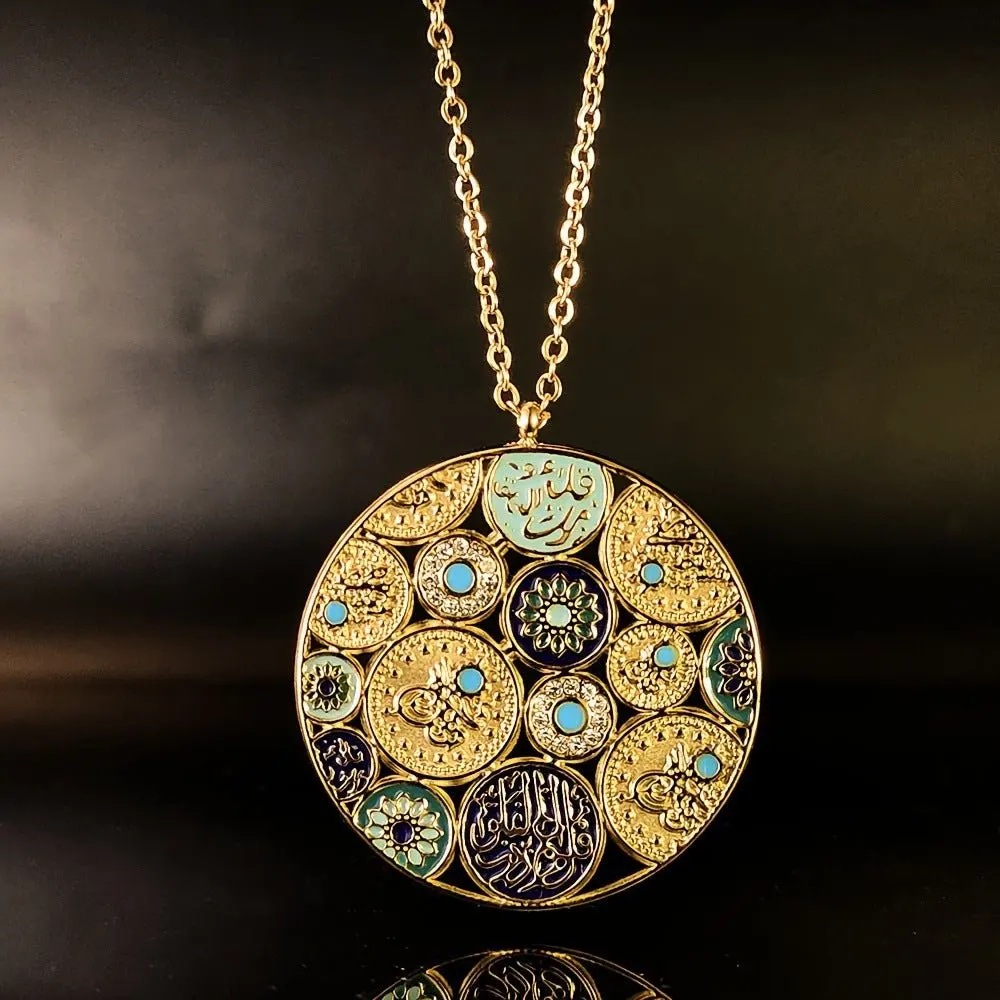 New fashion ethnic necklace Muslim Vintage Letter Pattern Jewely Stainless Steel 18K Gold Plated Zircon Necklace