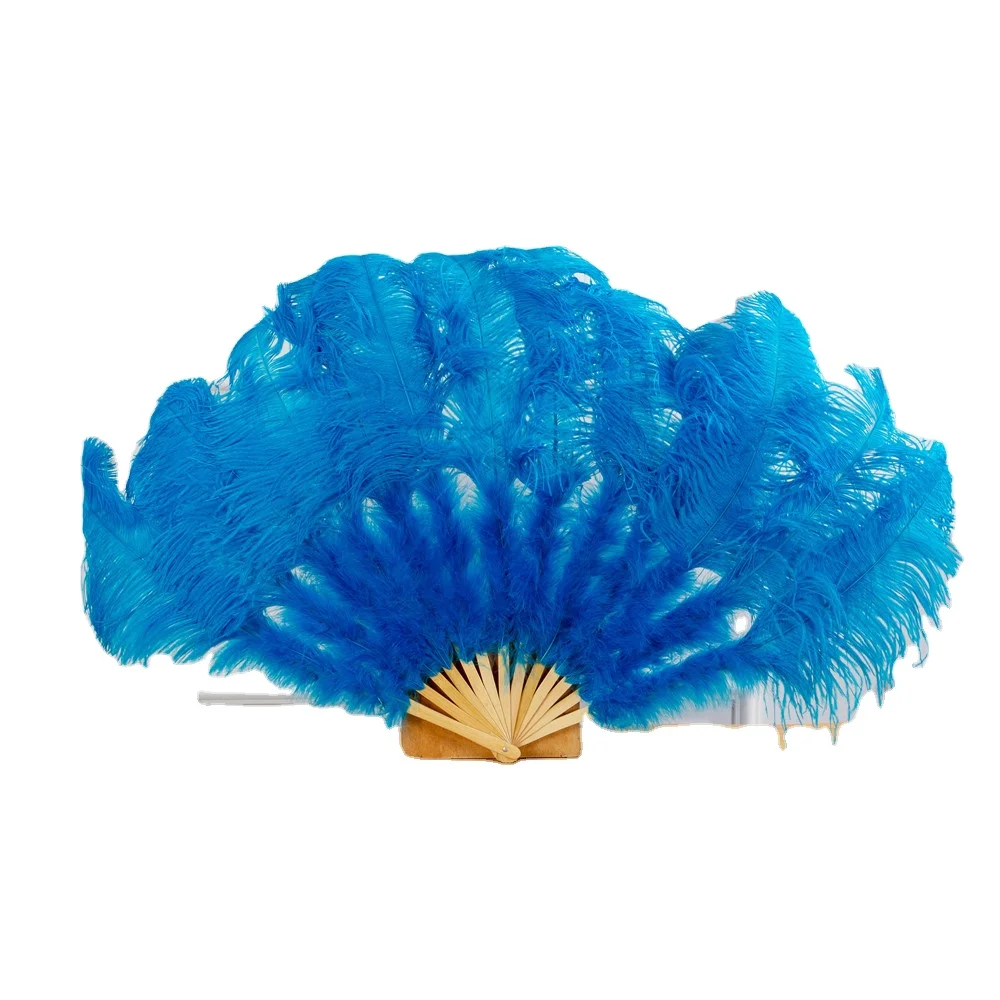 Lake Blue Ostrich Feather Colorful Dreamcatcher Burlesque Plumes Fans For Carnival Home Party Decoration Masquerade Performance