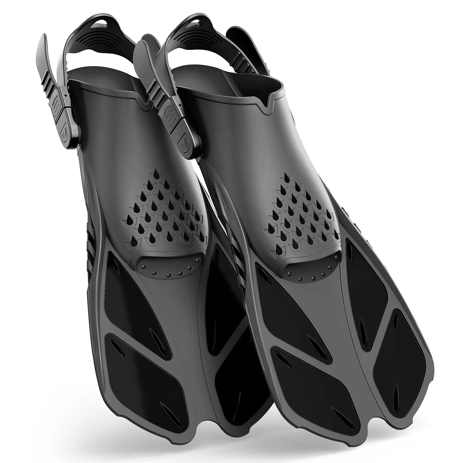 Custom Logo Wide Size Adult Kids Swim Fins Swimming Pool Training Diving Snorkel Fins Plastic Short Adjustable Swim Flippers