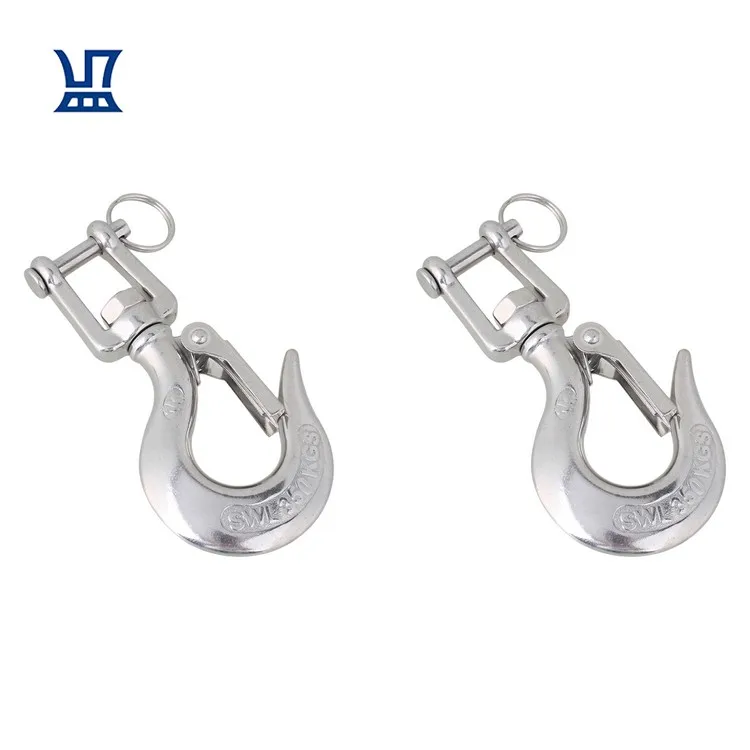 BQLZR Free Shipping 2Pcs Stainless Steel 304 Swivel Eye Lifting Hook Crane Hook Marine Grade Safety Hook Rigging