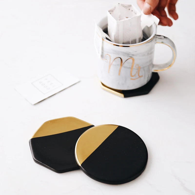  Ceramic Coaster for Table Decoration Wholesale Price High Quality Black Cup Mat Mats & Pads All-season Black+gold OEM and ODM