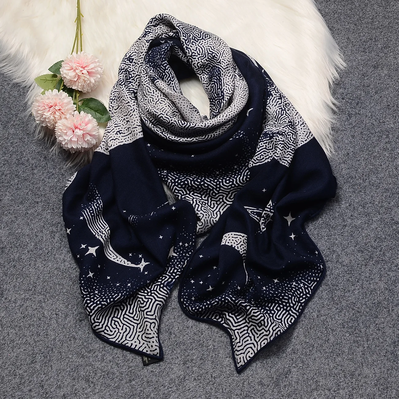 Printed wool  female Muslim scarf Baotou scarf tooth edge Muslim headscarf digital printed square scarf