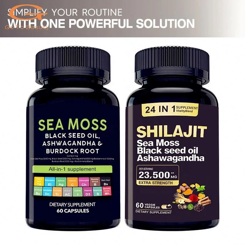 Gotobeauty OEM Hot Sale Shilajit and Seamoss Capsule Sea Moss 7000mg Black Seed Oil 4000mg Ashwagandha 2000mginger