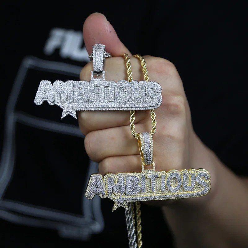 DE Shiny Fashion Stylish Hiphop Jewelry Iced Striking Dollar Zircon Brass Letter Ambitious Pendant Necklace