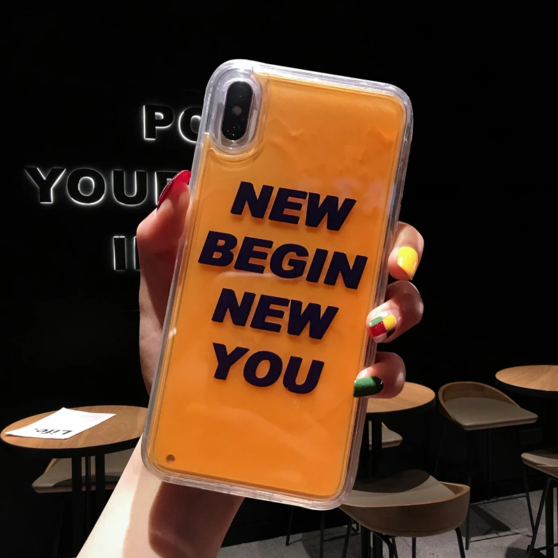 Luxury Luminous Neon Sand Liquid Case for iPhone 11pro max, Quicksand Glitter Cell Phone Case for iPhone X  6 7 8 plus