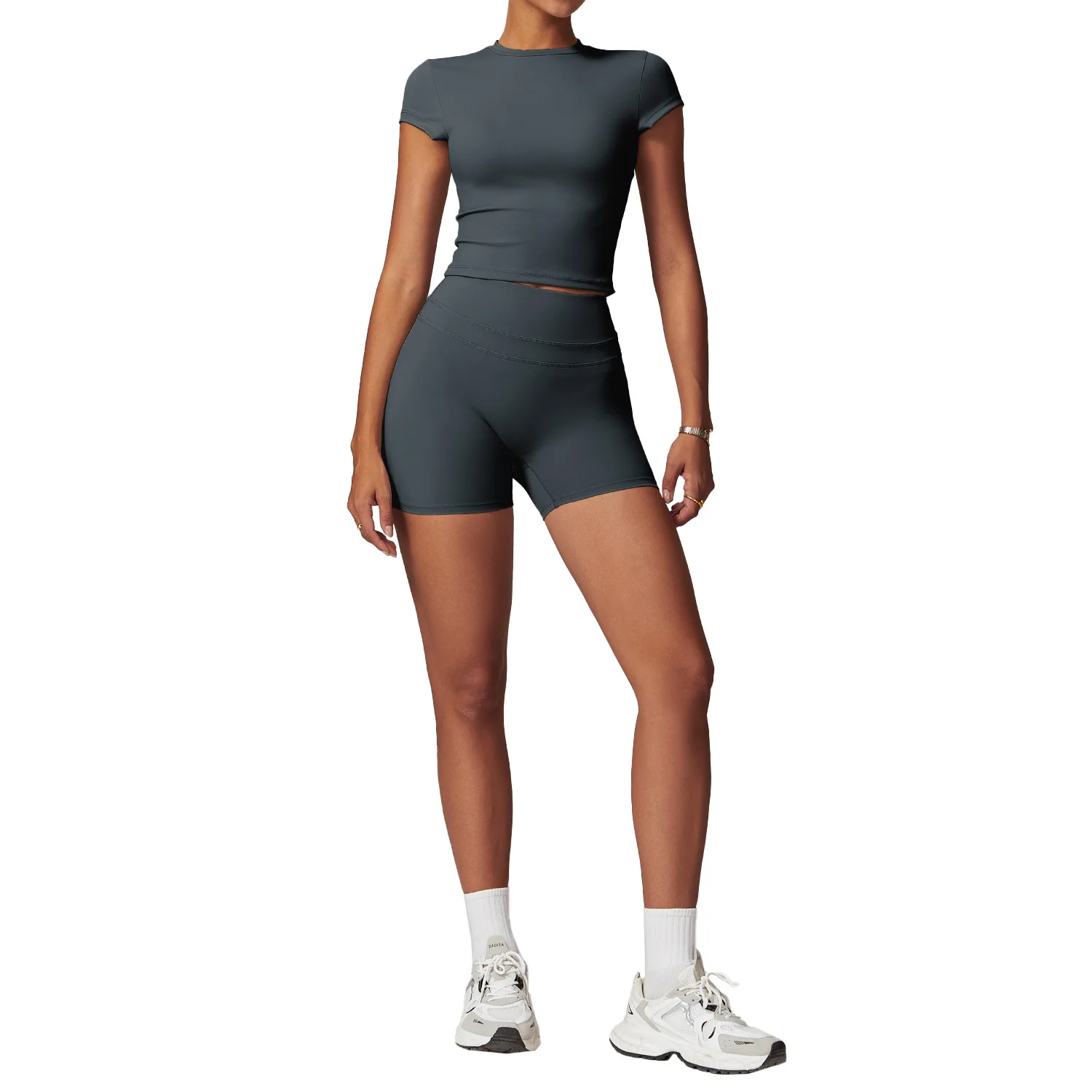 2024 Custom High Quality Yoga Bra Shorts Pants Vest Short Sleeve 5 Pieces Yoga Set Gym Fitness Sets For Women