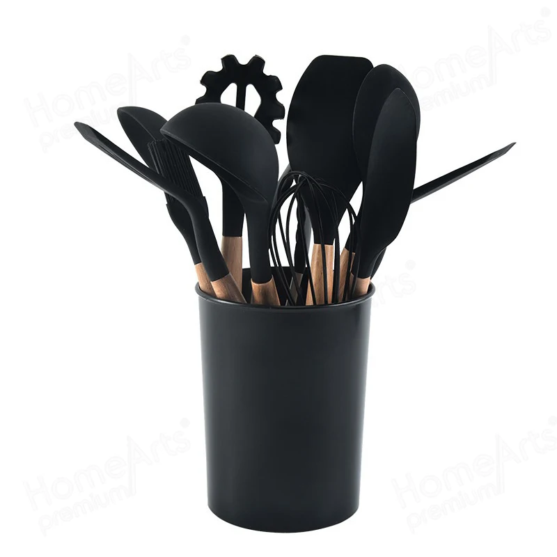 Utensilios De Cocina 12pcs Black Colorful Cookware Tool heat resistant kitchen Cooking Spatula Silicone Kitchenware utensil set