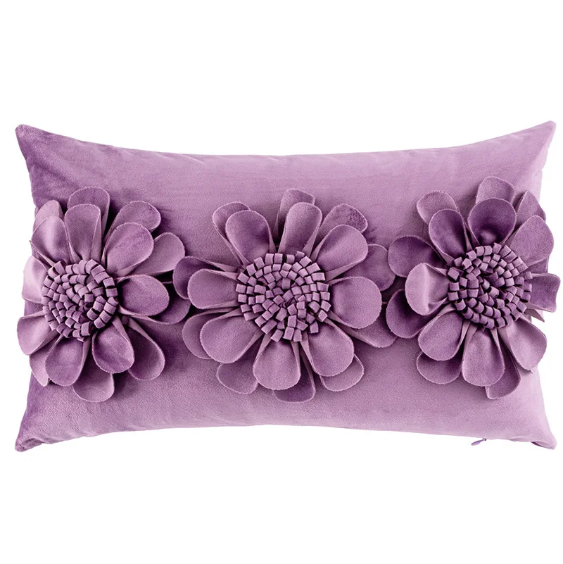 Luxury Wedding Decoration Handmade Colorful Velvet Sunflower Bolster Throw Pillow Cushion Cover