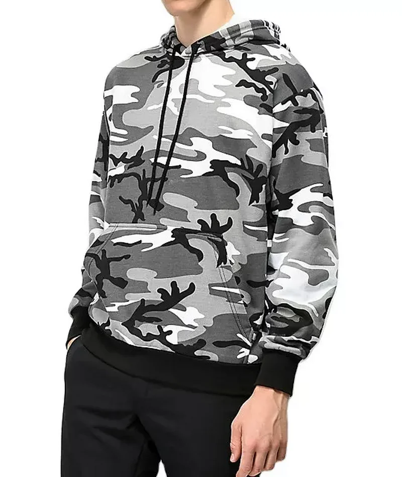 Wholesale Men Casual Fleece Hooded Cotton Polyester Blend Leisure Camo Sweatshirt Hip Hop Drawstring Camouflage Hoodies