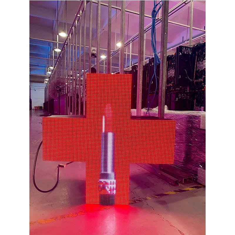 P10 960*960 Pharmacy LED cross screen display with high quality IP65 UV painting Green led display sign