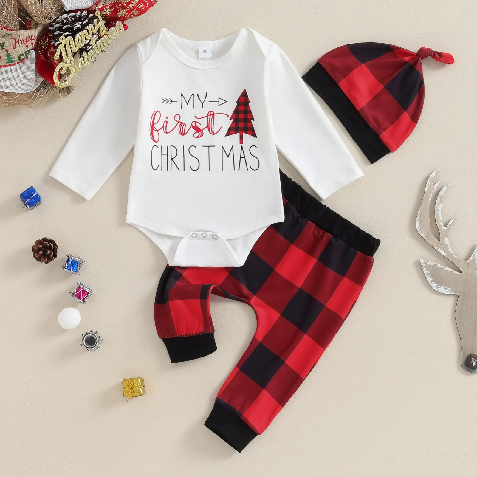 Wholesale My First Christmas Pattern clothes Baby Unisex Clothing Set Romper customized pajamas romper bamboo sleeper for 0-18M