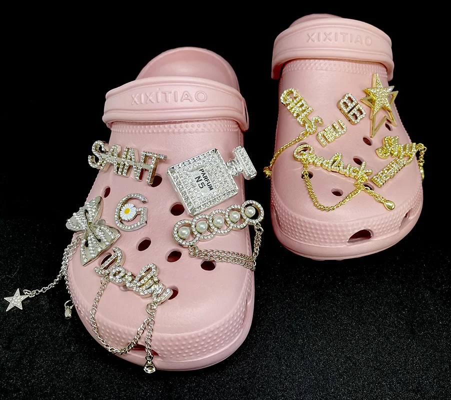 DIY Wholesale Hot sale high-class metal with diamonds croc shoe charms decoration accessories