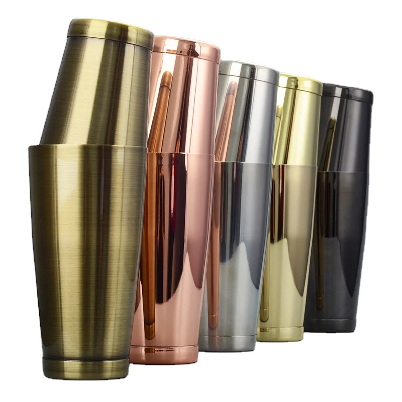 SJ High Quality Boston Cocktail Shaker  Black Gold Rose gold Bronze 18 oz and 28 oz Stainless steel Cocktail Shaker Tin Set