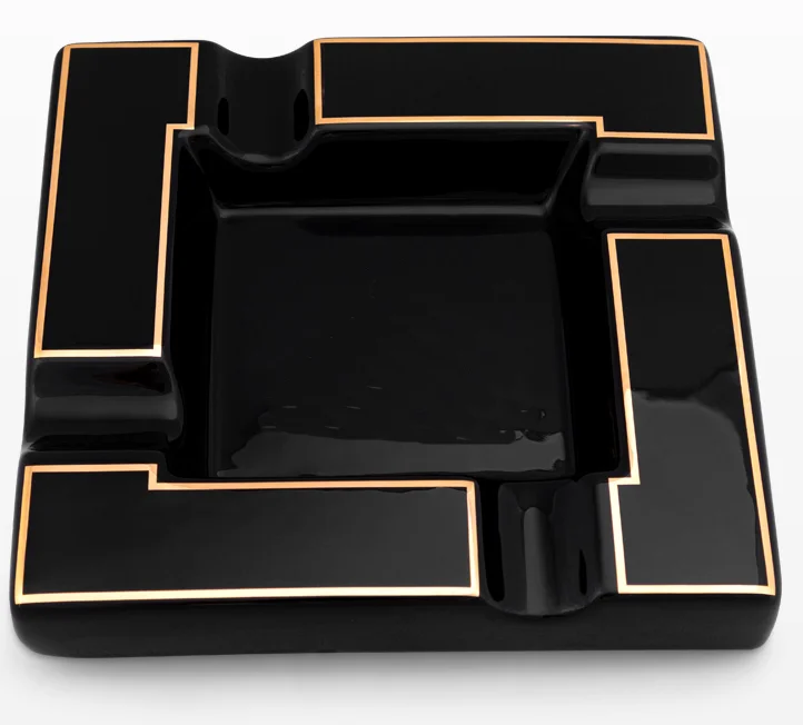 Wholesale Custom Porcelain Ashtray White&Black Ceramic Cigar Ashtray Square Shape With Unique Design