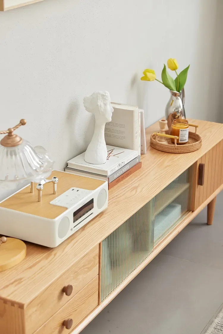 Atunus Home Office Bar Hotel library Living room furniture classic modern natural oak wood tv table and tv stand set