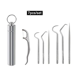7Pcs Reusable Portable Metal Tooth Cleaning Picks Stainless Steel Toothpicks for Teeth