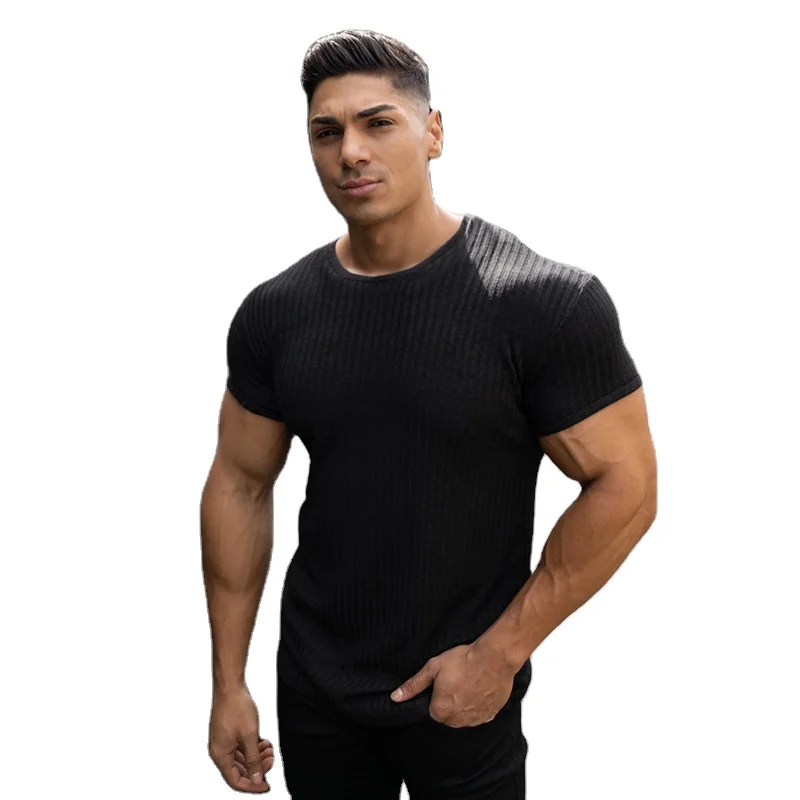 New Compression T-shirt Men Jogger Knitted t-shirt Sporting Skinny Tee Shirt Male Gym Fitness Bodybuilding Workout Clothing