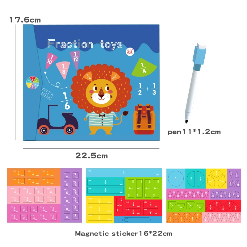 Children Magnetic Fraction Learning Math Toys Wooden Fraction Book Set Parish Teaching Aids Arithmetic Learning Educational Toys