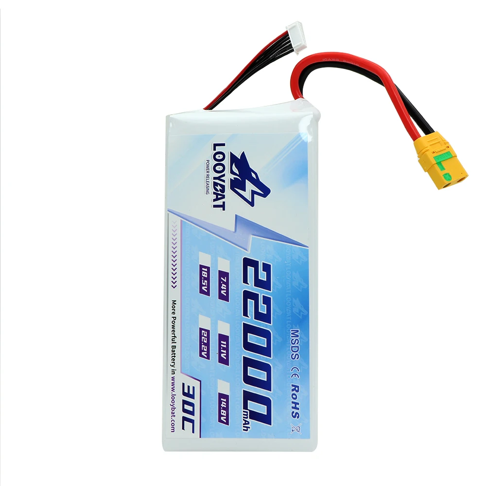 Good quality 100% original LOOYBAT lipo battery 7.4v 2s 6s 30c 22000mah rechargeable battery pack
