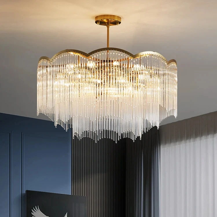 New Product Golden High Quality Crystal Translucent Indoor Decorative Chandelier Ceiling Lighting Lustre for Living Room