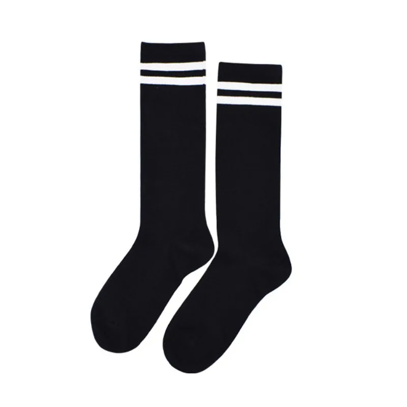 women cotton over knee stockings stripe sports cute comfortable college socks BLACK WHITE