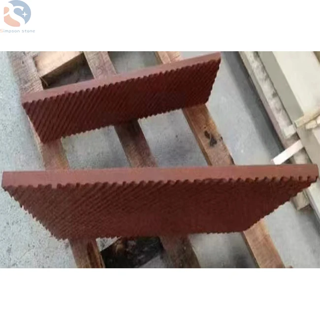 Natural Red Sandstone Brush-hammered Surface for Stairs  Wall Cladding Low Price Mushroomed Stone Wall Cladding