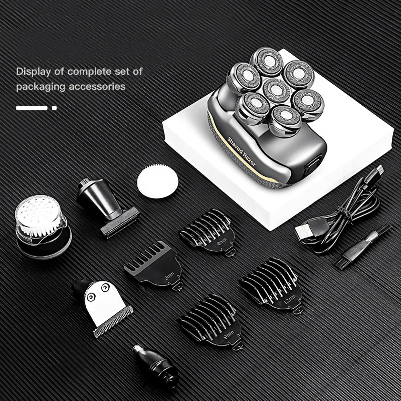 Multifunctional 7D Head Shavers For Bald Men 6 In 1 Electric Rechargeable Cordless Razor For Men