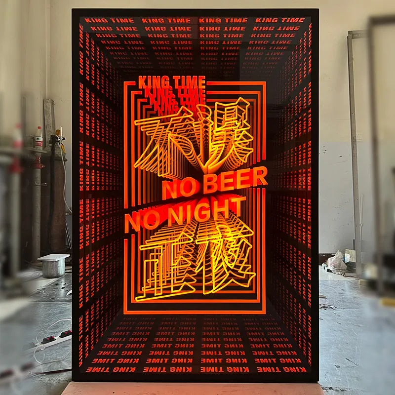 Factory Supply 3D Infinity Led Mirror glass neon illuminated sign Infinite Mirror electronic sign for decoration