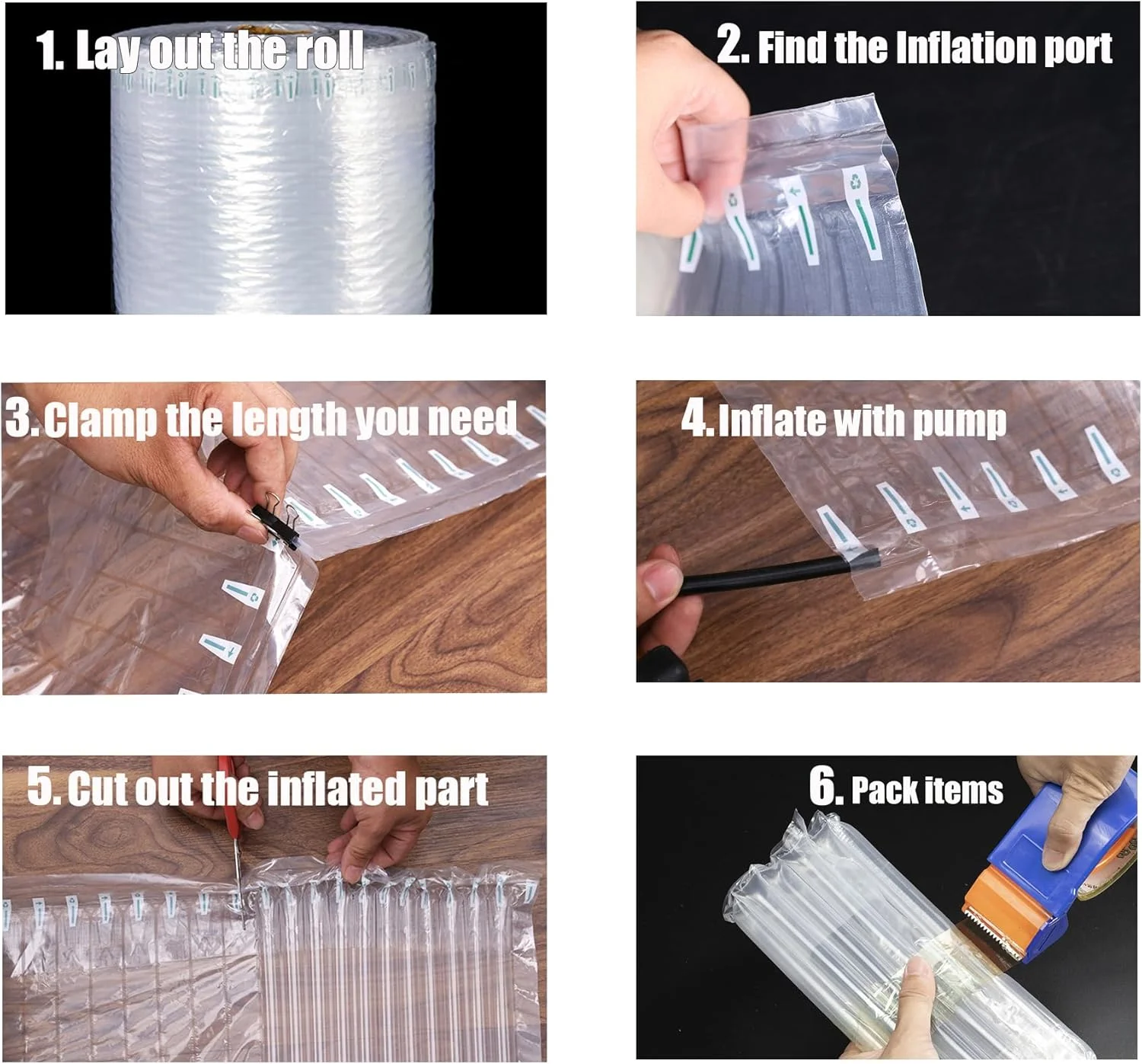 Clear Bubble Cushioning Wrap Roll heavy duty Inflatable Air Pillow Column Wrap rolls for Packing and Moving