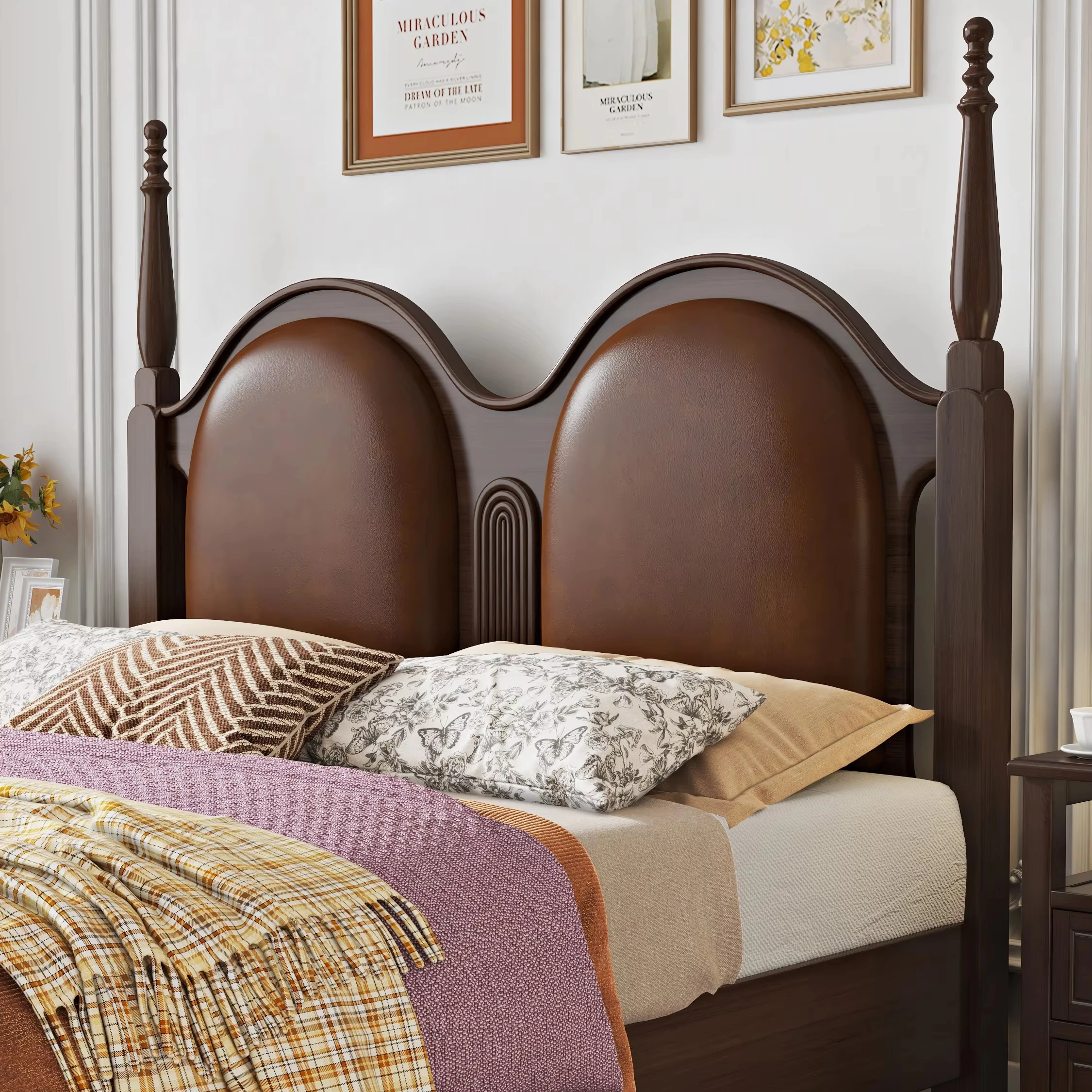 Solid Wood Headboard Double Beds American Style Bedroom Furniture Storage Queen Size 1.5m Bed Set