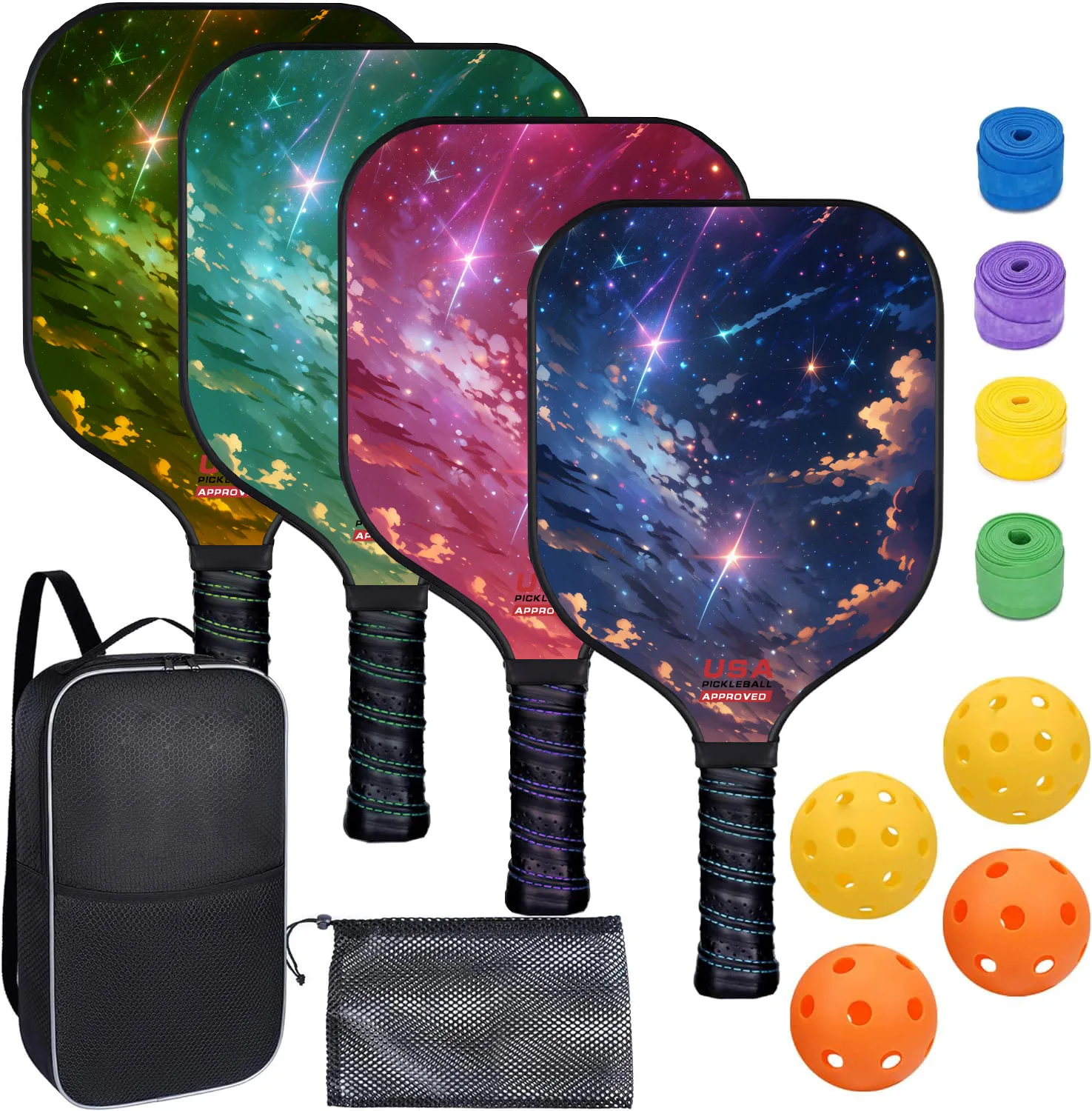 OEM/ODM Pickleball Paddles Set of 4 or 2 Rackets with Balls and Bag USAPA Approved Pickle Ball Equipment with Accessories