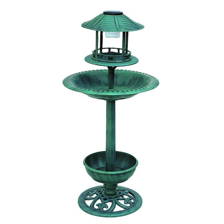 BOCHENG Garden Outdoor Plastic Bird Bath with Antique Design-Patina Green Birdbath Solar Light Bird Feeder