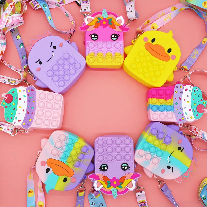 all 40 types new unicorn pop slung shoulder bag squeeze coin purse multi model sensory pop fidget bag unicorn