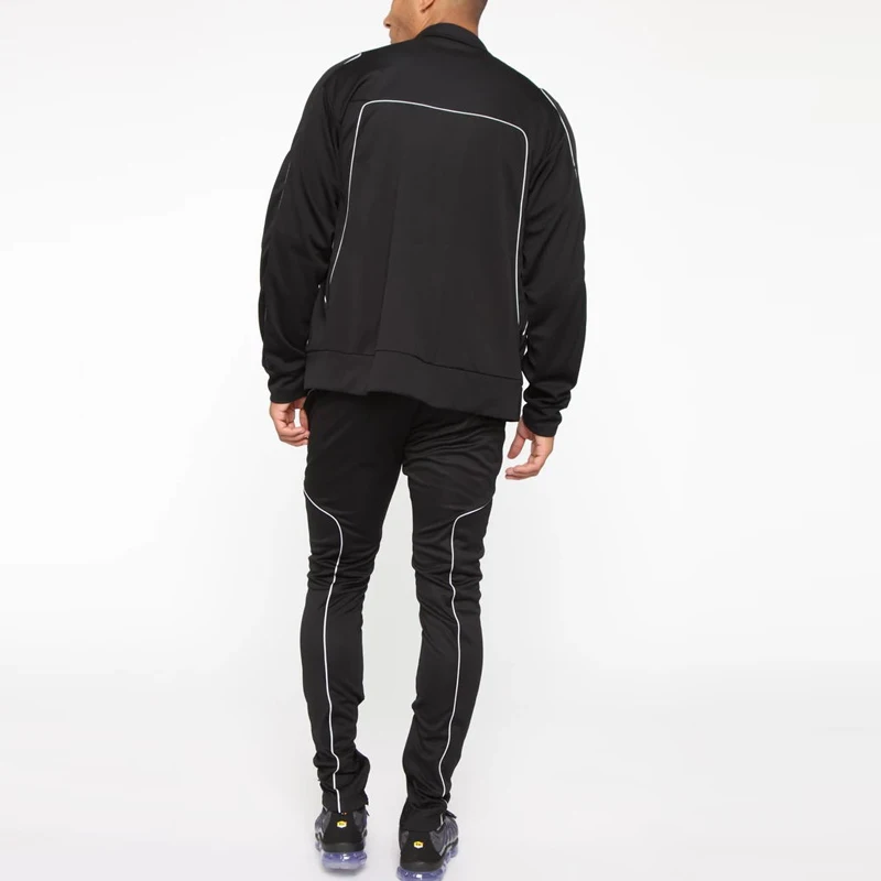 
New fashion design custom logo polyester reflective sweatsuit piping details men sportswear tracksuits 