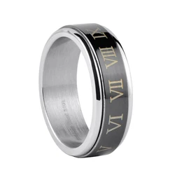 Roman numerals stainless steel spinner ring