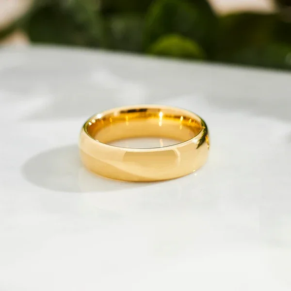 Best Selling Custom 6mm Domed Style High Polished Finished 18K Gold Plated Tungsten Ring for Wedding Men and Women Rings