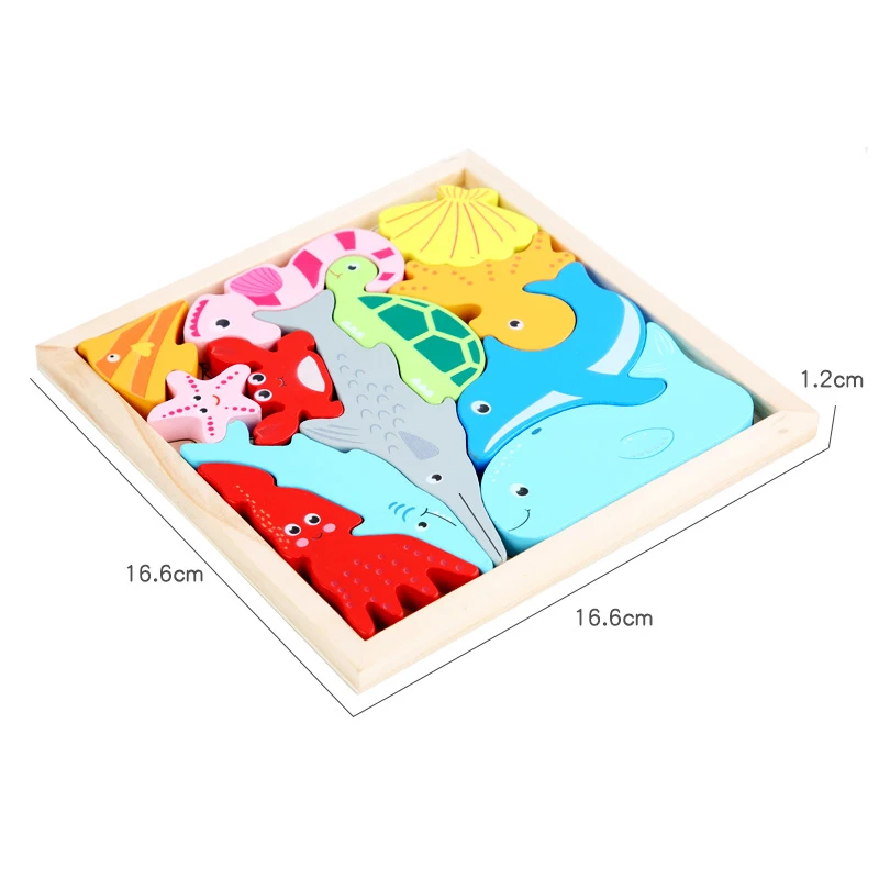 Wooden puzzles for kids Creative DIY building blocks paired with cartoon animal 3D jigsaw puzzle early education enlightenment