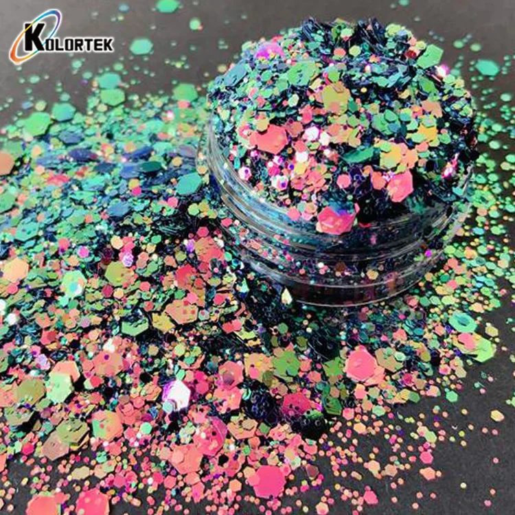 Kolortek Chameleon Effect Chunky Glitter Sequins Mix for Resin,Tumblers, Crafts, Slime, Nails Art