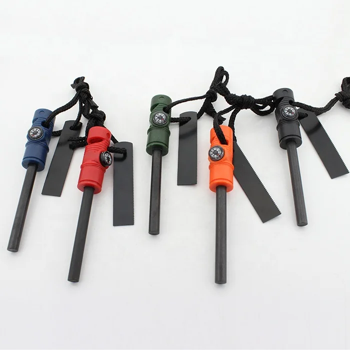 Survival feuerstahl kit flint scraper compass whistle 5-in-1 fire starter for camping hiking